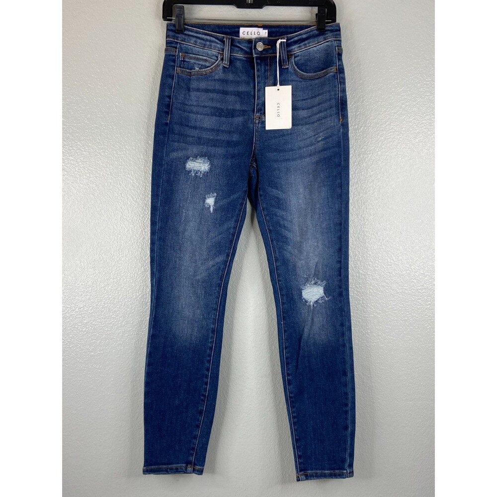 Cello Women Size 7 Denim Jeans Mid Rise Skinny Distressed NWT